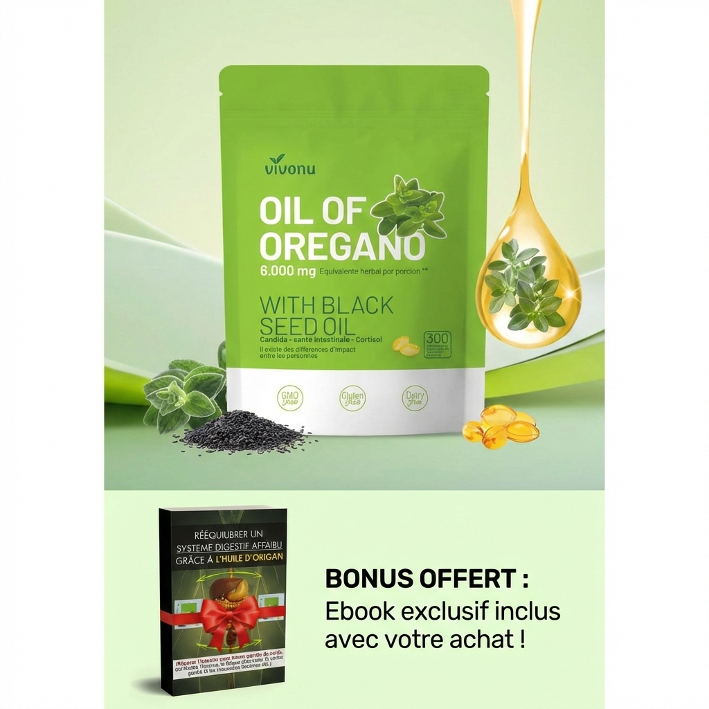 Huile d’Origan Naturelle – 300 Capsules | Soutien Bien-Être Digestif & Vitalité